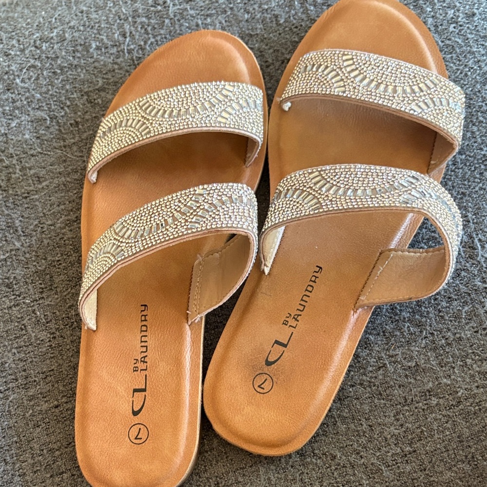 CL by Laundry Brown Beaded Sandals